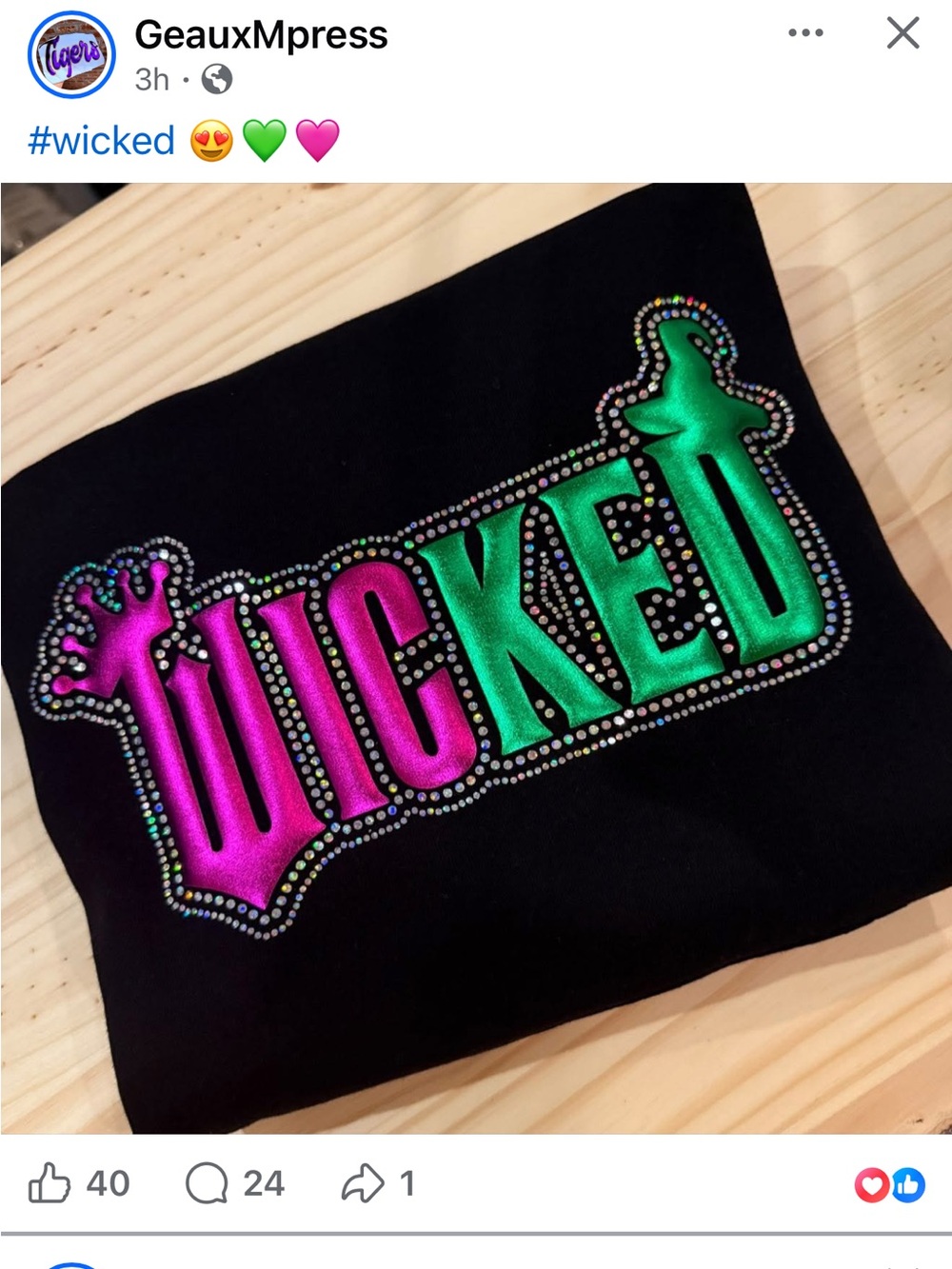 'WICKED' Rhinestone Tee - Pink & Green on Black